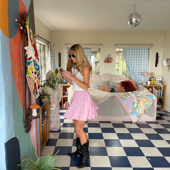 Vintage Pink Polka Dot Mini Skirt - Picture 3 of 10